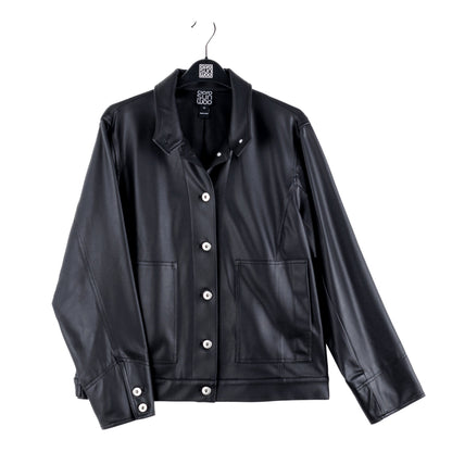 Clara Sunwoo New - Liquid Leather™ Sheen Button Closure Pocket Jacket - Black - Final Sale
