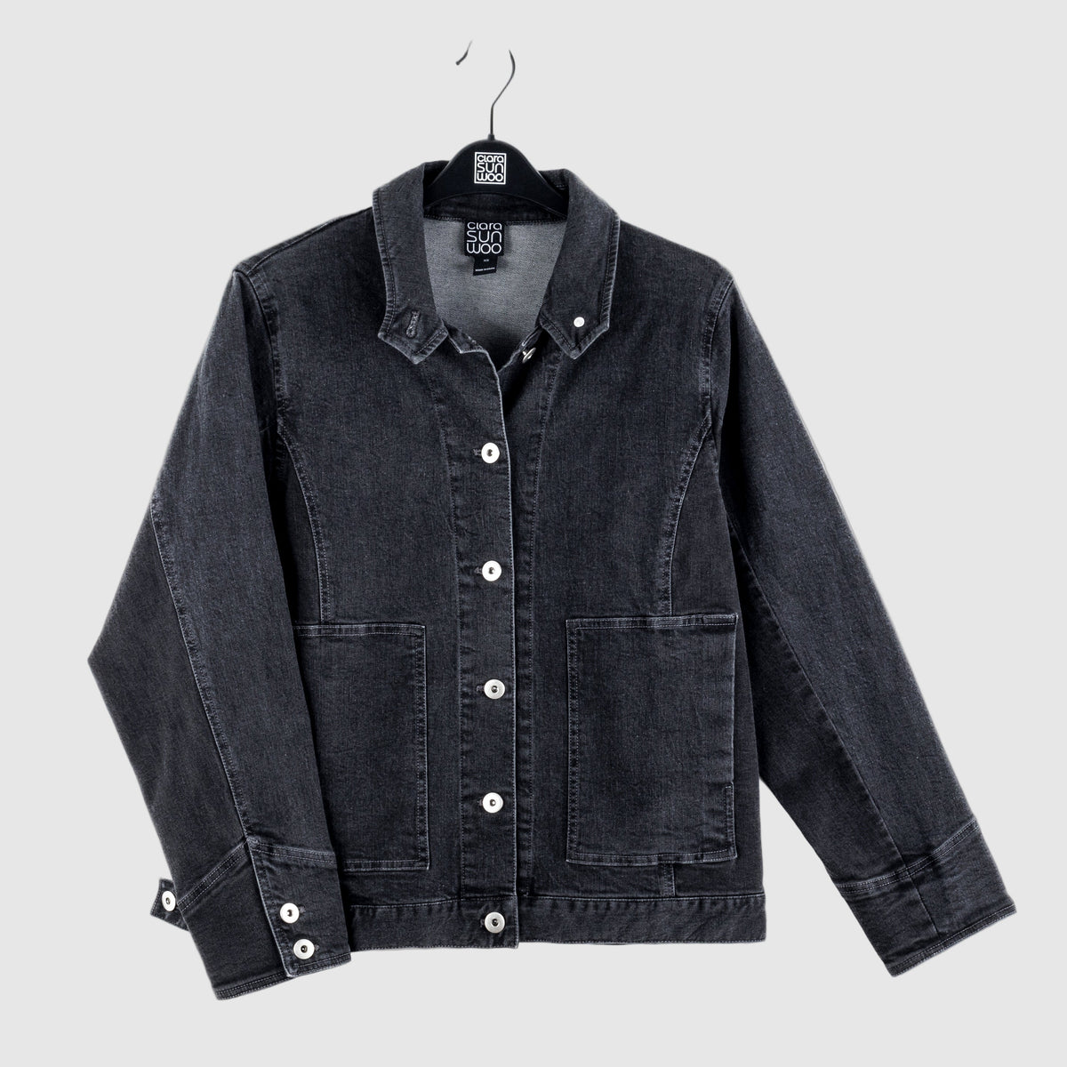 Clara Sunwoo Latest - Denim Stretch - Button Closure Pocket Jacket - Black - Final Sale!