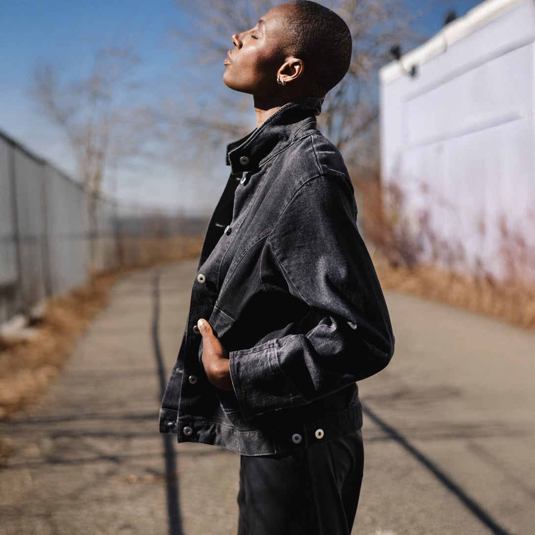 Clara Sunwoo Latest - Denim Stretch - Button Closure Pocket Jacket - Black - Final Sale!