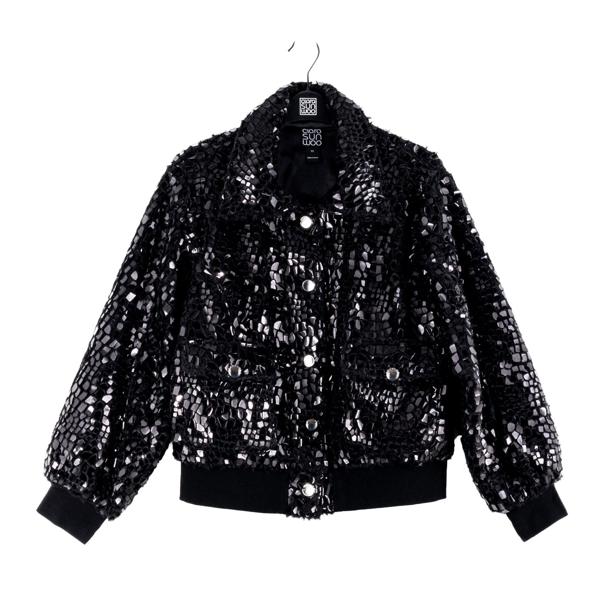 Clara Sunwoo Discount - Crushed Faux Fur - Shimmer Embellished Bomber Jacket - Black - Limited Edition!