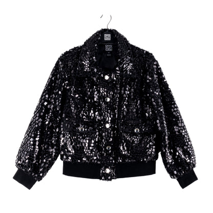 Clara Sunwoo Discount - Crushed Faux Fur - Shimmer Embellished Bomber Jacket - Black - Limited Edition!