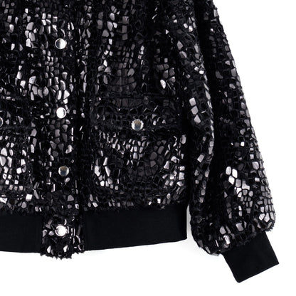 Clara Sunwoo Discount - Crushed Faux Fur - Shimmer Embellished Bomber Jacket - Black - Limited Edition!
