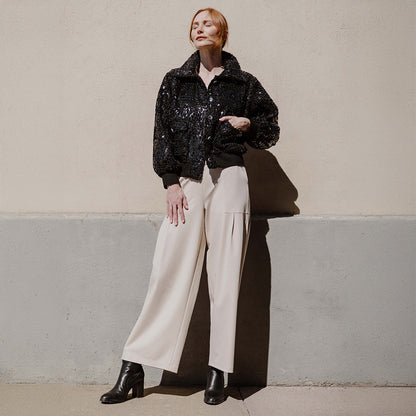Clara Sunwoo Discount - Crushed Faux Fur - Shimmer Embellished Bomber Jacket - Black - Limited Edition!