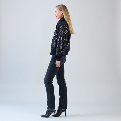 Clara Sunwoo Discount - Crushed Faux Fur - Shimmer Embellished Bomber Jacket - Black - Limited Edition!