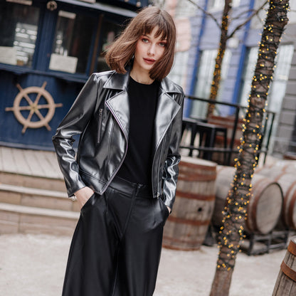 Clara Sunwoo Featured - Vegan Sheen - Zip Cuff Moto Waist Jacket - Gunmetal - Final Sale