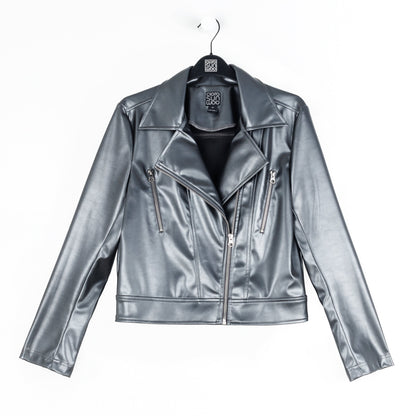 Clara Sunwoo Featured - Vegan Sheen - Zip Cuff Moto Waist Jacket - Gunmetal - Final Sale