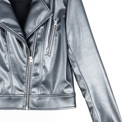 Clara Sunwoo Featured - Vegan Sheen - Zip Cuff Moto Waist Jacket - Gunmetal - Final Sale