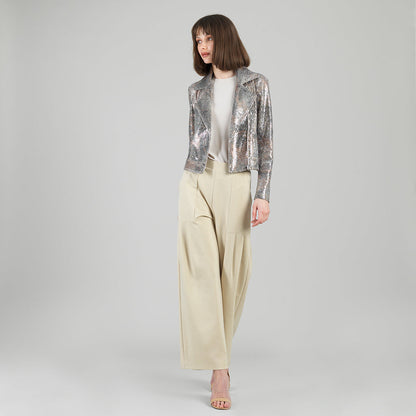 Clara Sunwoo Best Seller - Sequin Knit - Moto Waist Jacket - Champagne - Final Sale