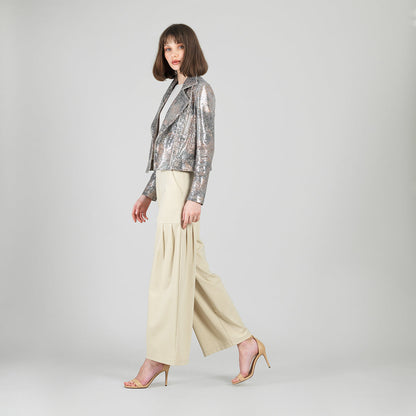 Clara Sunwoo Best Seller - Sequin Knit - Moto Waist Jacket - Champagne - Final Sale