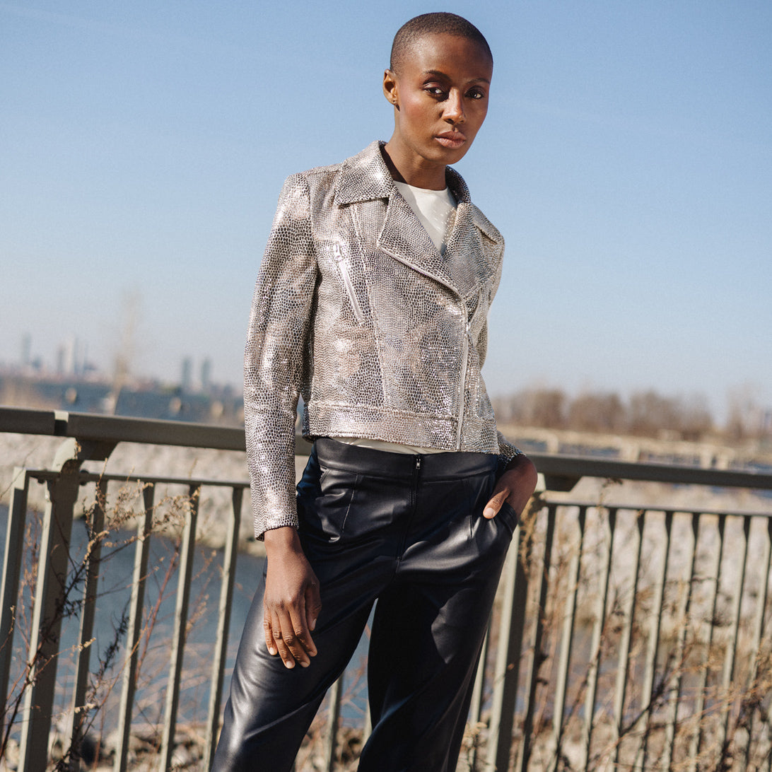Clara Sunwoo Best Seller - Sequin Knit - Moto Waist Jacket - Champagne - Final Sale