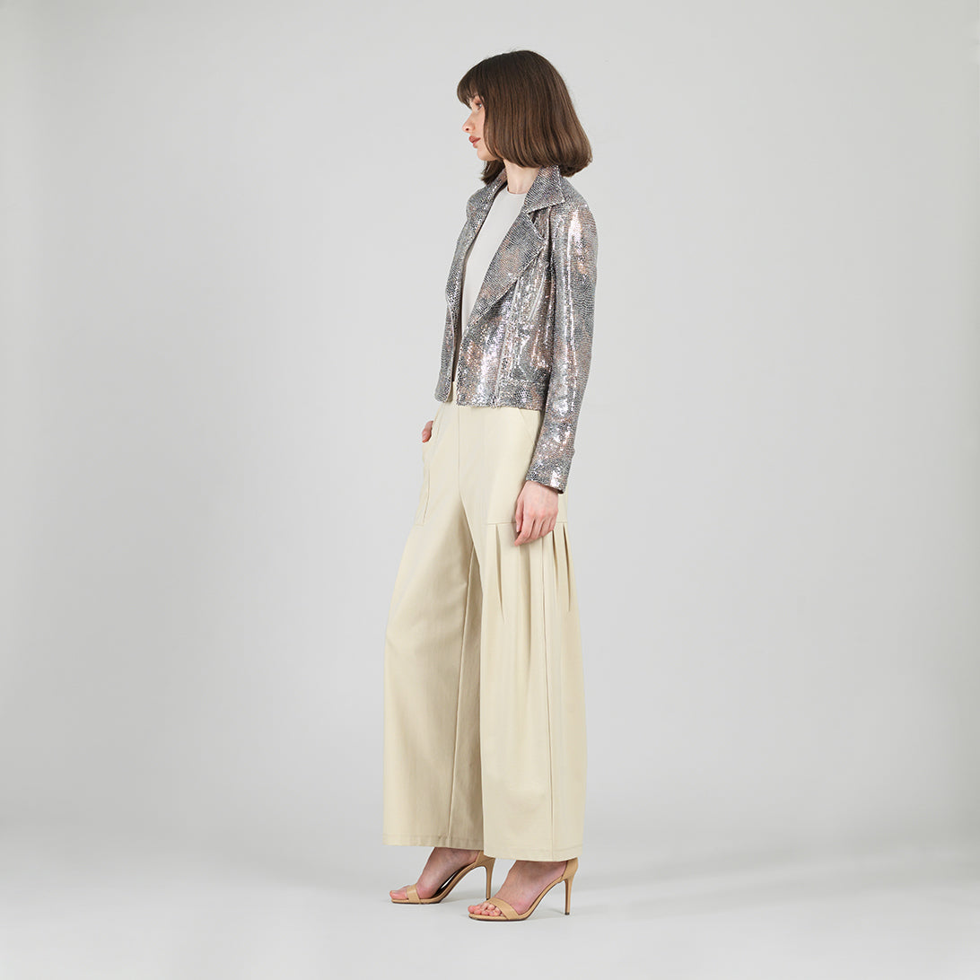 Clara Sunwoo Best Seller - Sequin Knit - Moto Waist Jacket - Champagne - Final Sale