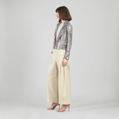 Clara Sunwoo Best Seller - Sequin Knit - Moto Waist Jacket - Champagne - Final Sale