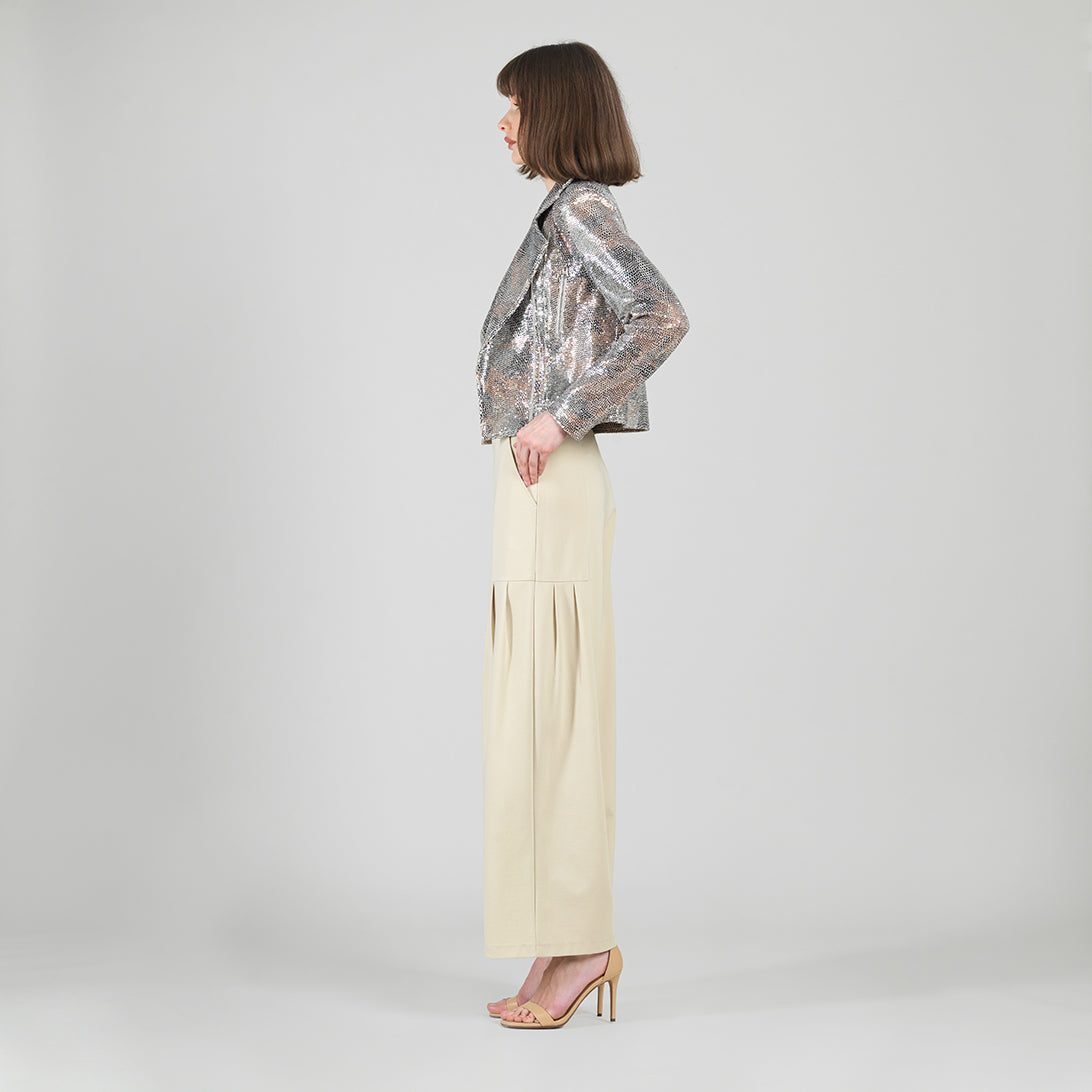 Clara Sunwoo Best Seller - Sequin Knit - Moto Waist Jacket - Champagne - Final Sale