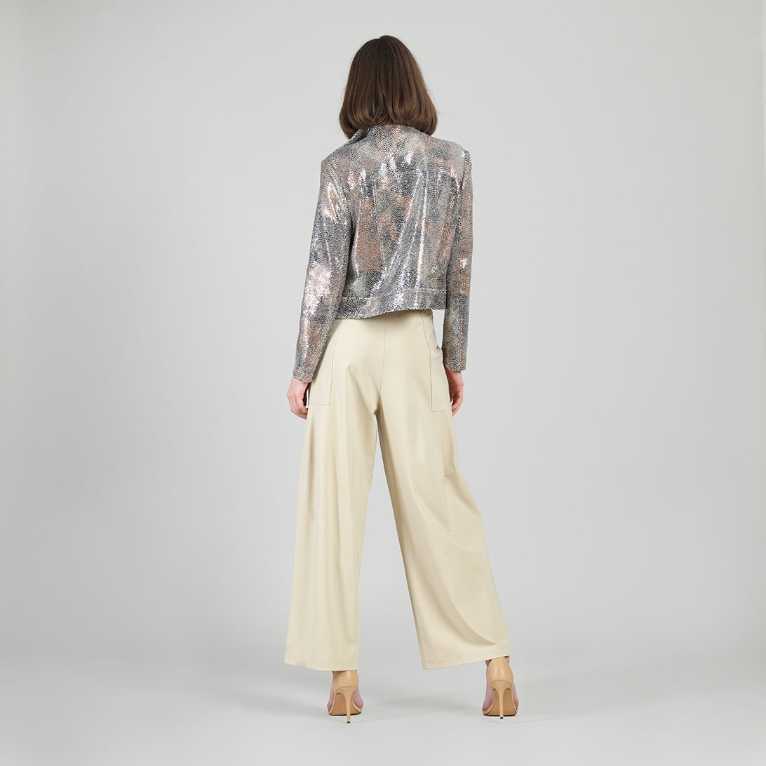 Clara Sunwoo Best Seller - Sequin Knit - Moto Waist Jacket - Champagne - Final Sale