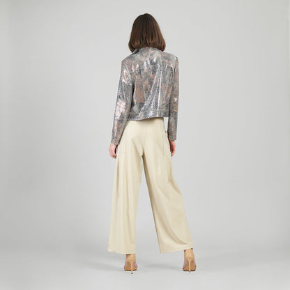 Clara Sunwoo Best Seller - Sequin Knit - Moto Waist Jacket - Champagne - Final Sale
