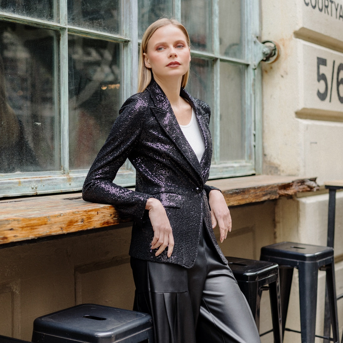 Clara Sunwoo Exclusive - Sequin Knit - Signature Pocket Blazer - Black