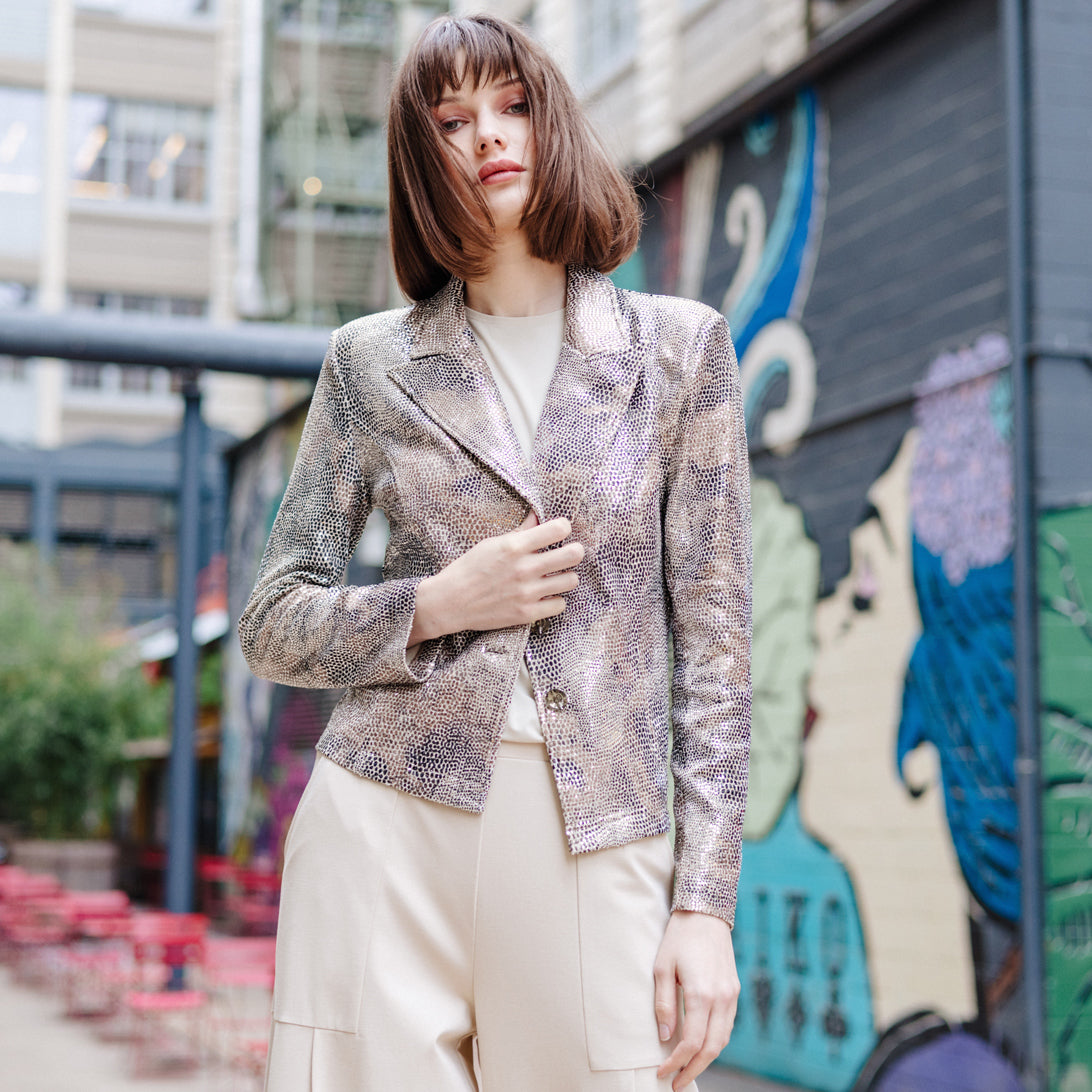 Clara Sunwoo Quality - Sequin Knit - Modern Button Blazer - Champagne - Final Sale
