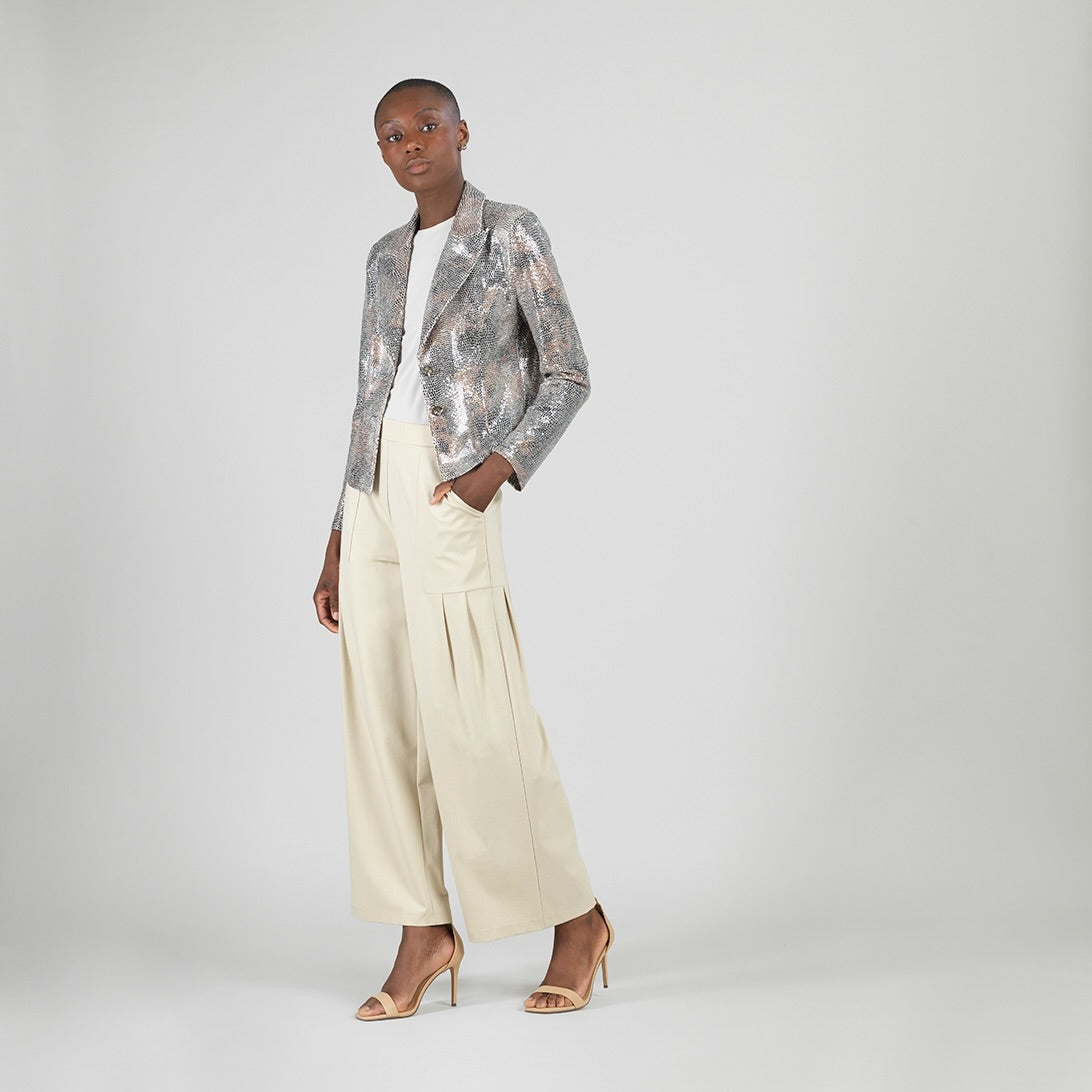 Clara Sunwoo Quality - Sequin Knit - Modern Button Blazer - Champagne - Final Sale