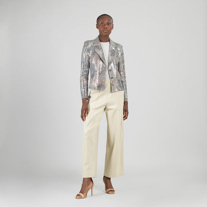 Clara Sunwoo Quality - Sequin Knit - Modern Button Blazer - Champagne - Final Sale