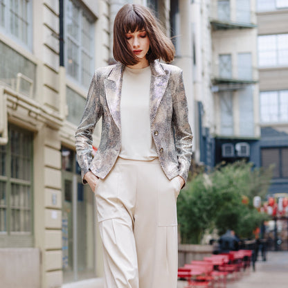 Clara Sunwoo Quality - Sequin Knit - Modern Button Blazer - Champagne - Final Sale
