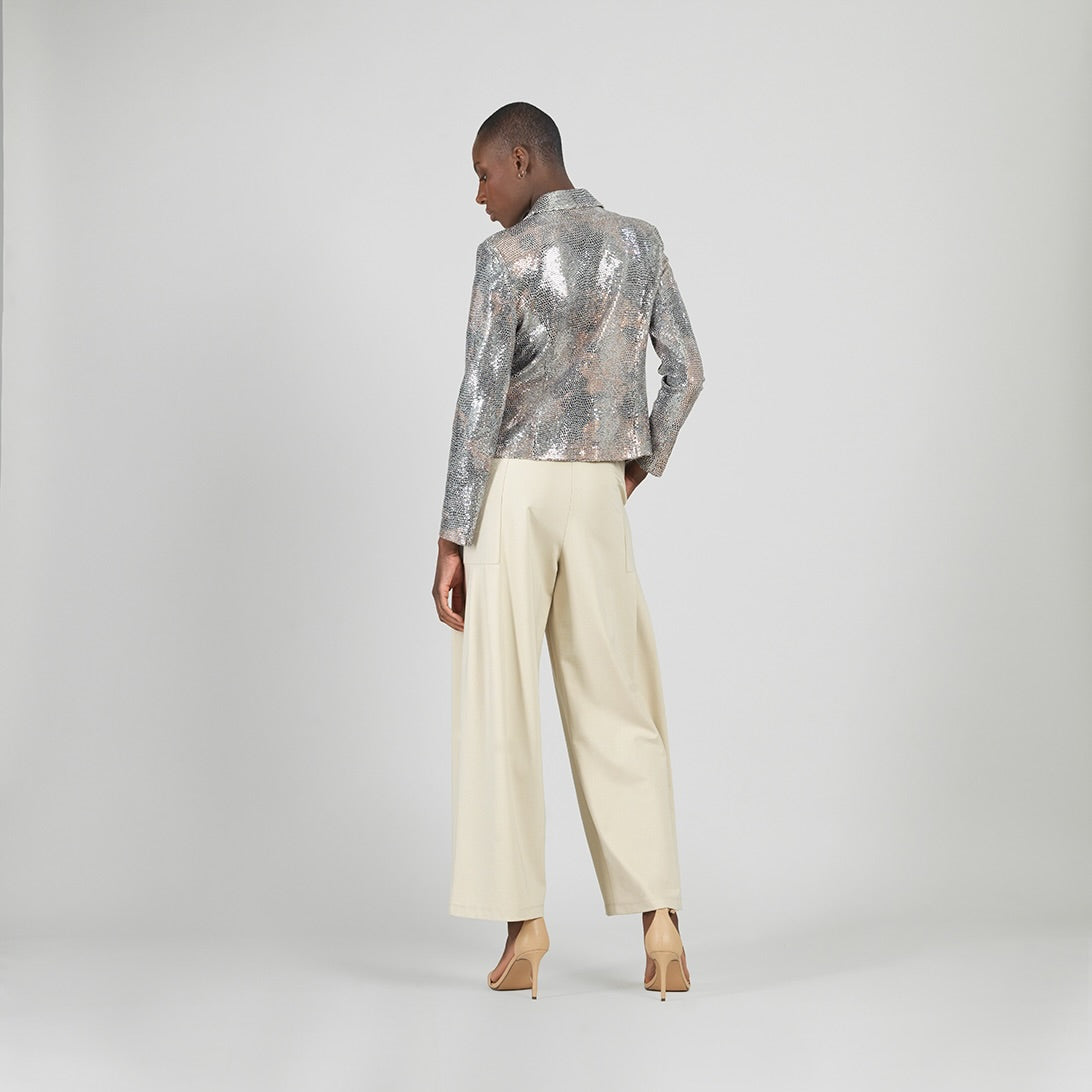 Clara Sunwoo Quality - Sequin Knit - Modern Button Blazer - Champagne - Final Sale