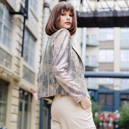 Clara Sunwoo Quality - Sequin Knit - Modern Button Blazer - Champagne - Final Sale
