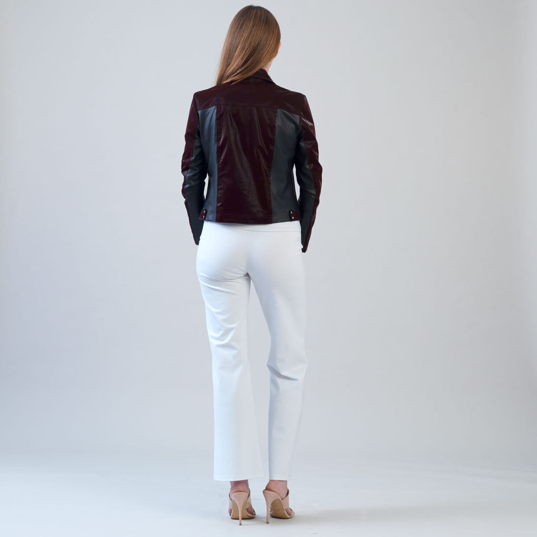 Clara Sunwoo Sale - Vinyl + Liquid Leather™ Panel Zip Cuff Pocket Jacket - Mulberry - Final Sale
