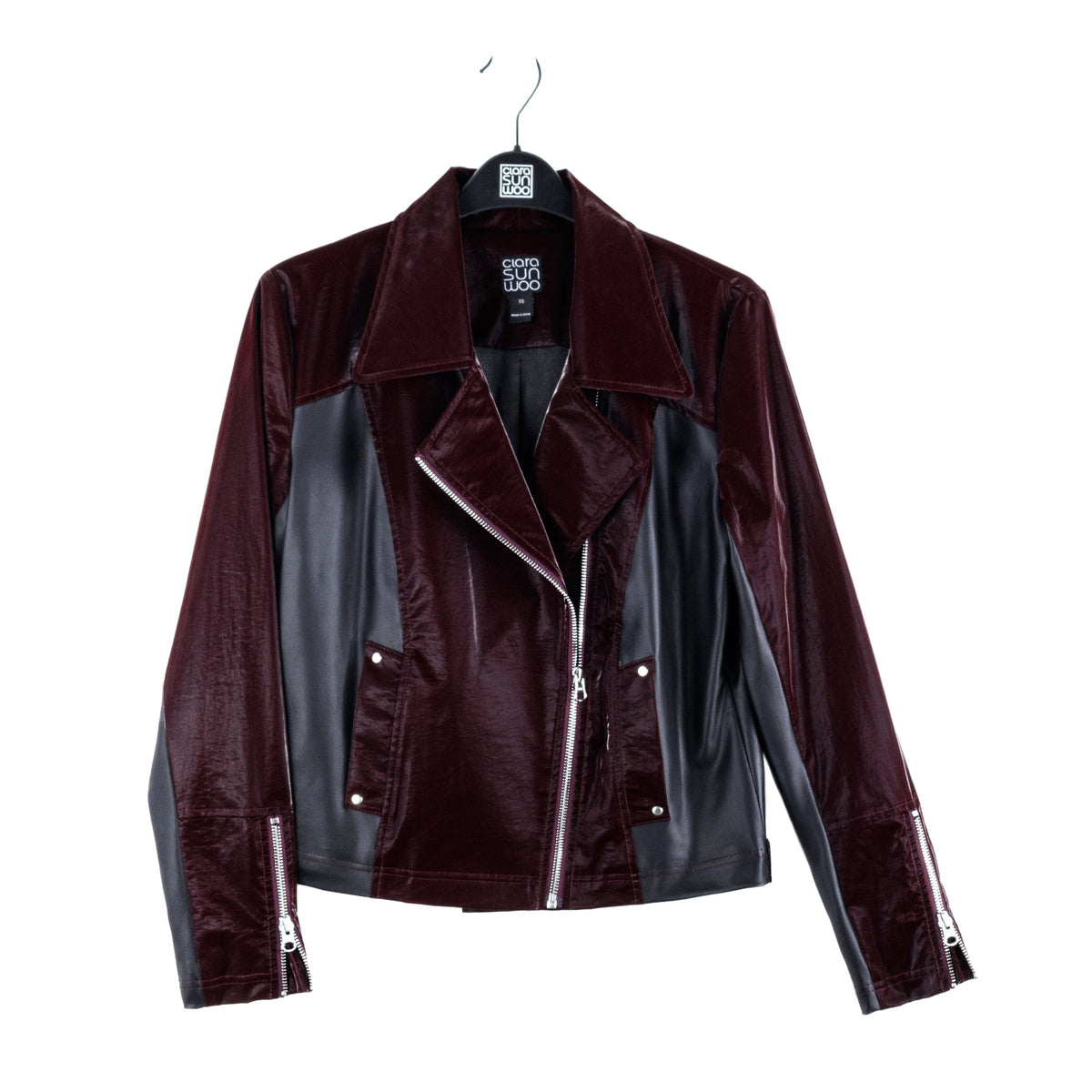 Clara Sunwoo Sale - Vinyl + Liquid Leather™ Panel Zip Cuff Pocket Jacket - Mulberry - Final Sale