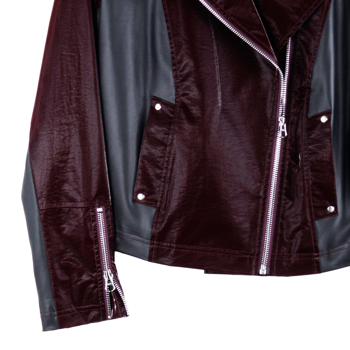 Clara Sunwoo Sale - Vinyl + Liquid Leather™ Panel Zip Cuff Pocket Jacket - Mulberry - Final Sale