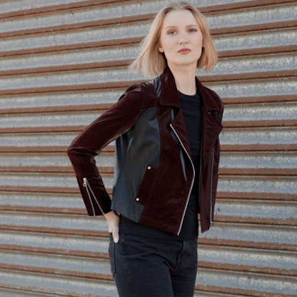 Clara Sunwoo Sale - Vinyl + Liquid Leather™ Panel Zip Cuff Pocket Jacket - Mulberry - Final Sale