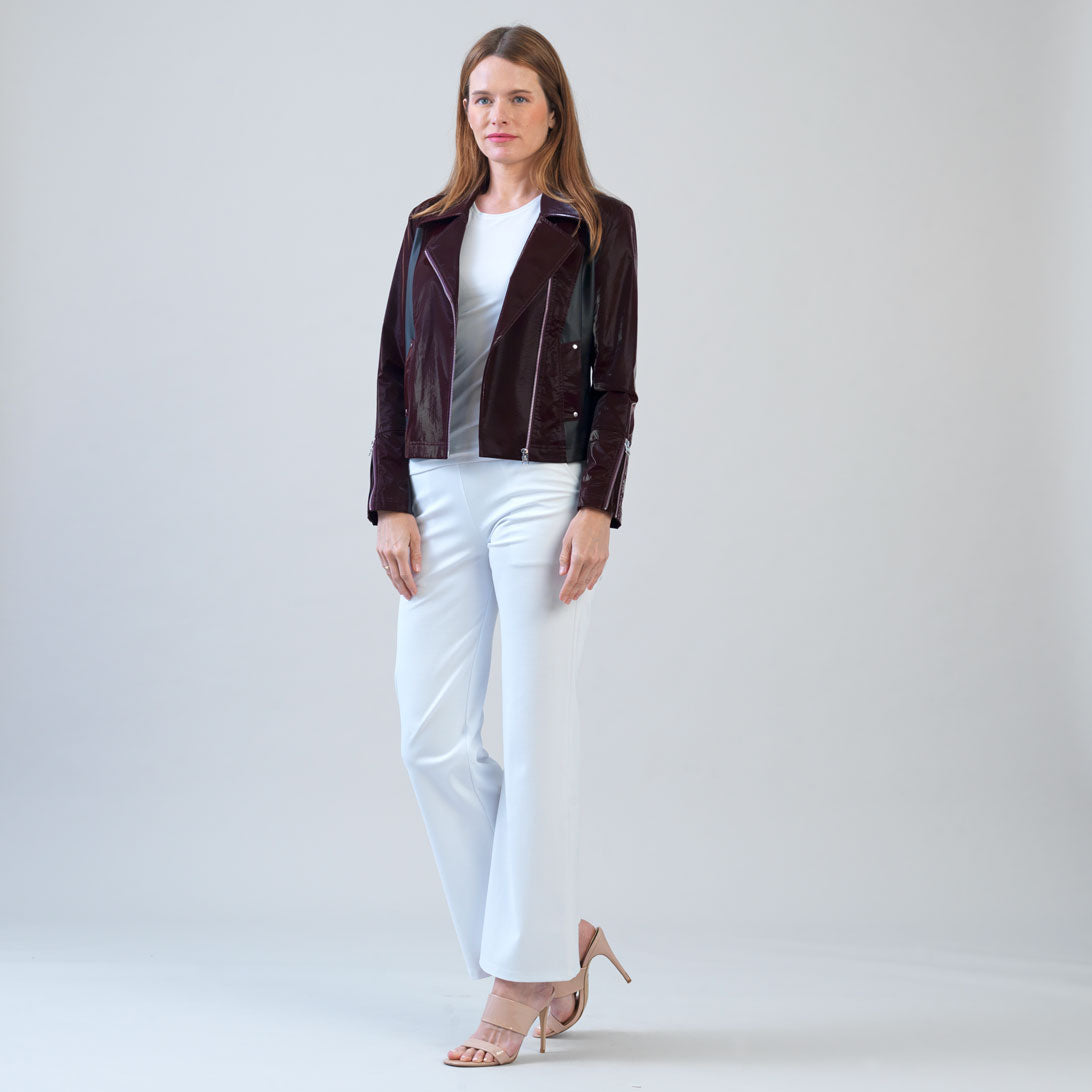 Clara Sunwoo Sale - Vinyl + Liquid Leather™ Panel Zip Cuff Pocket Jacket - Mulberry - Final Sale