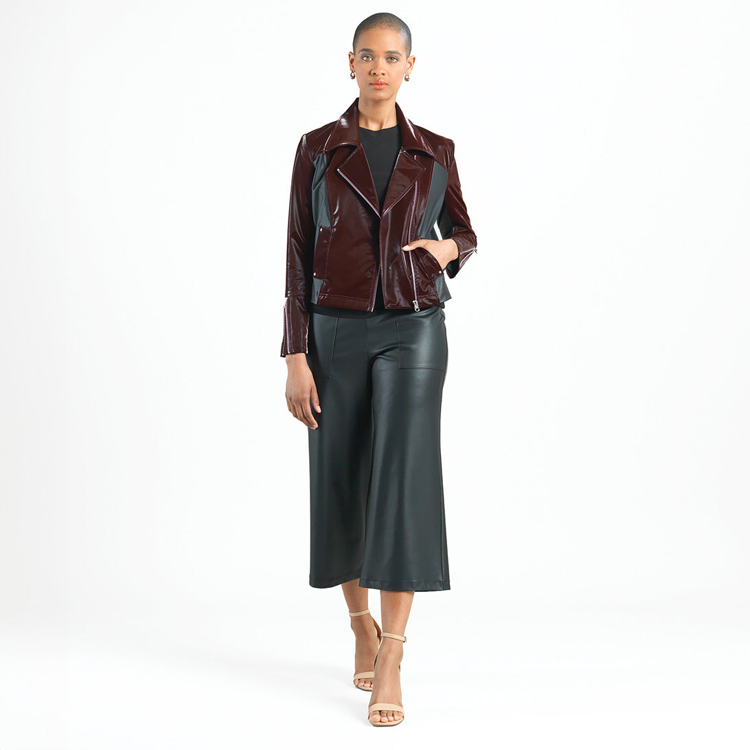 Clara Sunwoo Sale - Vinyl + Liquid Leather™ Panel Zip Cuff Pocket Jacket - Mulberry - Final Sale