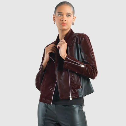 Clara Sunwoo Sale - Vinyl + Liquid Leather™ Panel Zip Cuff Pocket Jacket - Mulberry - Final Sale