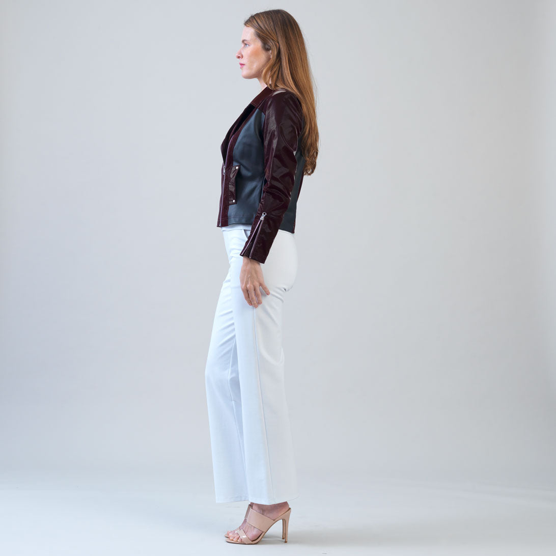 Clara Sunwoo Sale - Vinyl + Liquid Leather™ Panel Zip Cuff Pocket Jacket - Mulberry - Final Sale