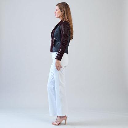 Clara Sunwoo Sale - Vinyl + Liquid Leather™ Panel Zip Cuff Pocket Jacket - Mulberry - Final Sale