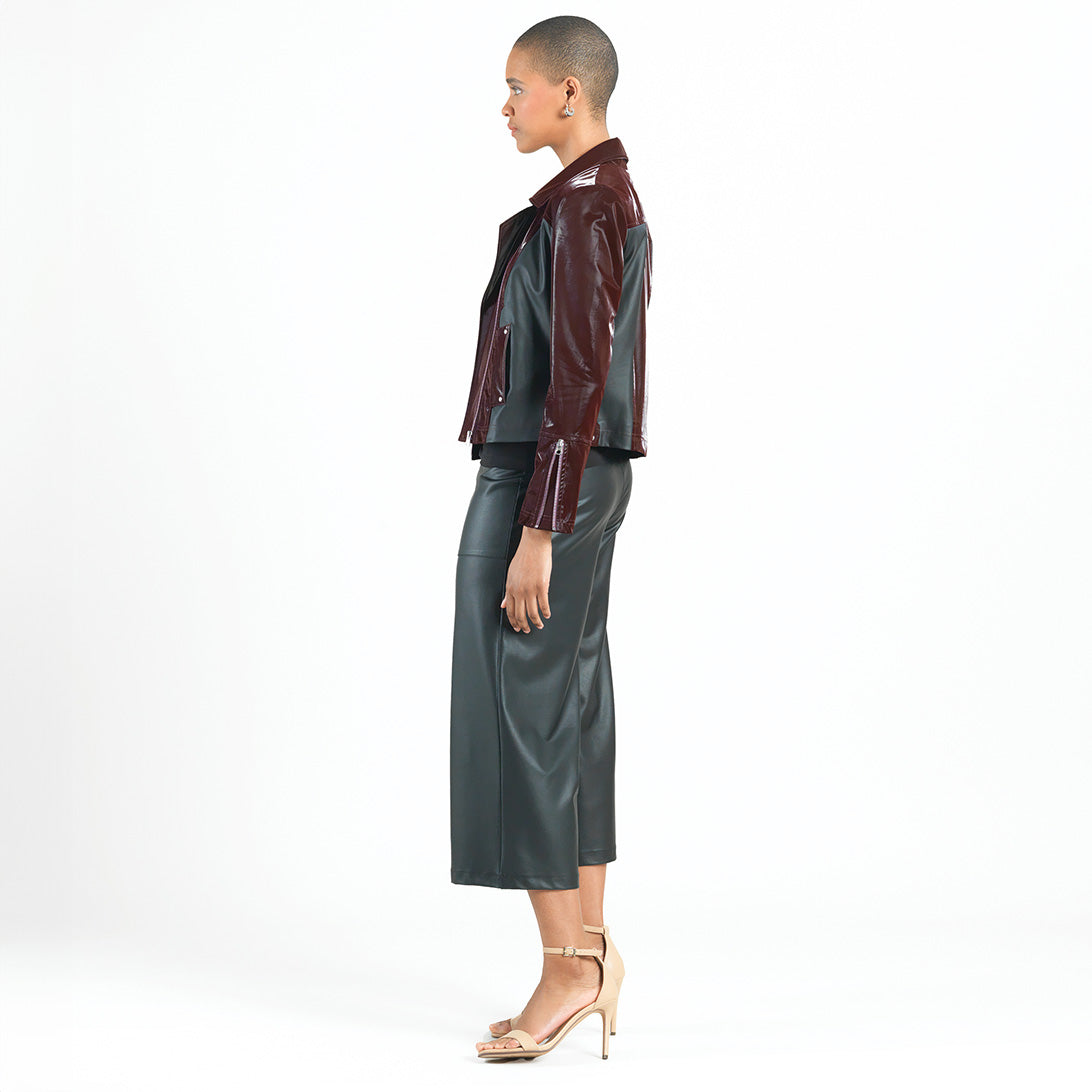 Clara Sunwoo Sale - Vinyl + Liquid Leather™ Panel Zip Cuff Pocket Jacket - Mulberry - Final Sale