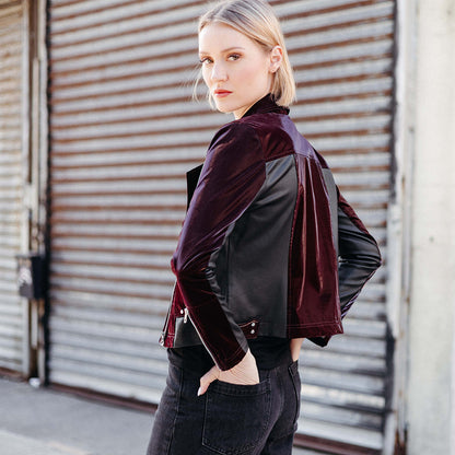 Clara Sunwoo Sale - Vinyl + Liquid Leather™ Panel Zip Cuff Pocket Jacket - Mulberry - Final Sale