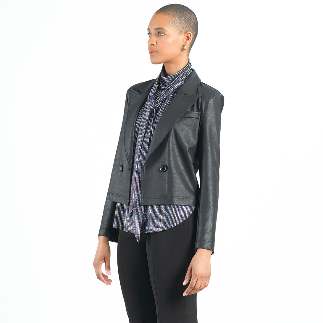 Clara Sunwoo Best Price - Liquid Leather™ Cropped Tuxedo Blazer - Black - Final Sale!