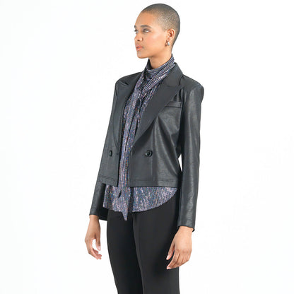 Clara Sunwoo Best Price - Liquid Leather™ Cropped Tuxedo Blazer - Black - Final Sale!
