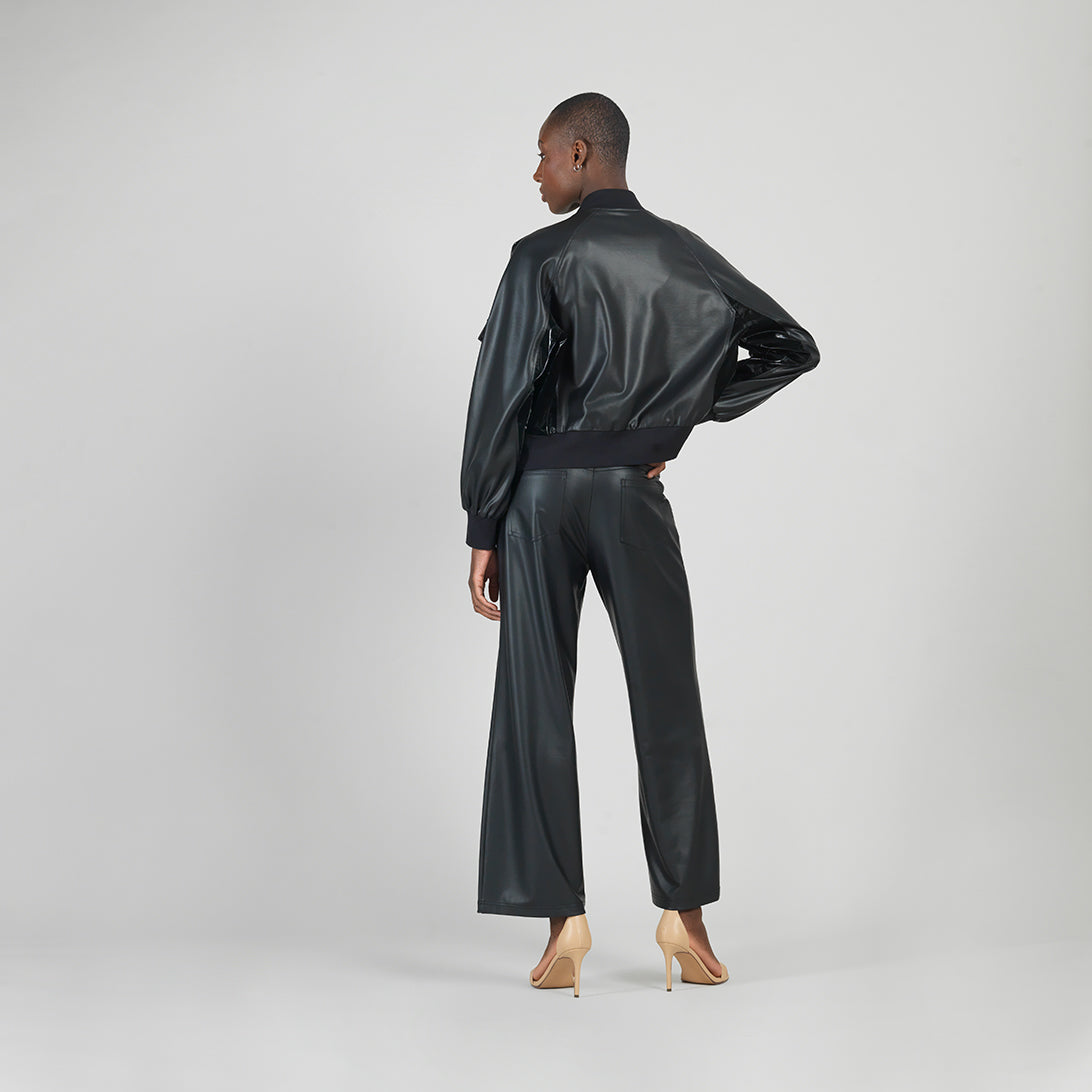 Clara Sunwoo Latest - Liquid Leather™ + Vinyl Panel Varsity Bomber Jacket - Black - Final Sale