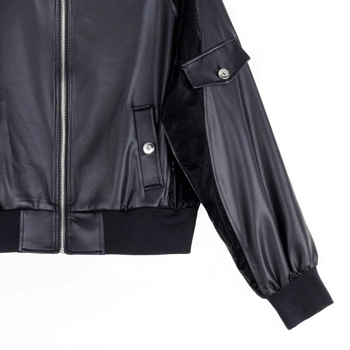 Clara Sunwoo Latest - Liquid Leather™ + Vinyl Panel Varsity Bomber Jacket - Black - Final Sale