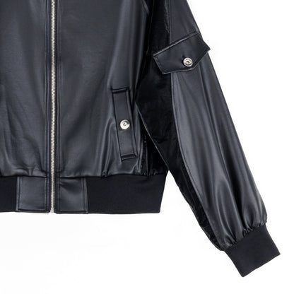 Clara Sunwoo Latest - Liquid Leather™ + Vinyl Panel Varsity Bomber Jacket - Black - Final Sale
