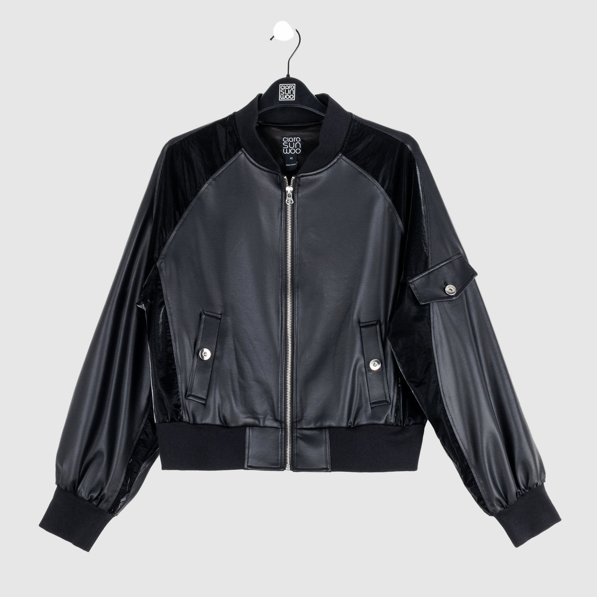 Clara Sunwoo Latest - Liquid Leather™ + Vinyl Panel Varsity Bomber Jacket - Black - Final Sale