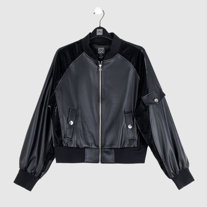 Clara Sunwoo Latest - Liquid Leather™ + Vinyl Panel Varsity Bomber Jacket - Black - Final Sale