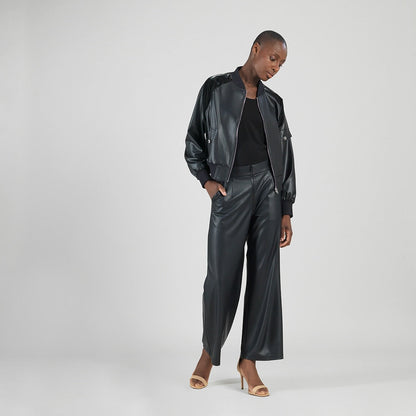 Clara Sunwoo Latest - Liquid Leather™ + Vinyl Panel Varsity Bomber Jacket - Black - Final Sale