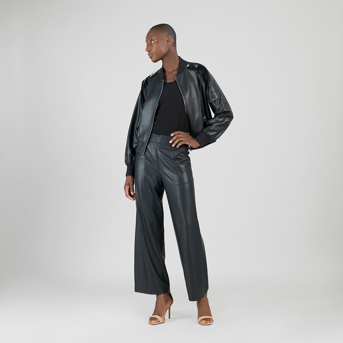 Clara Sunwoo Latest - Liquid Leather™ + Vinyl Panel Varsity Bomber Jacket - Black - Final Sale