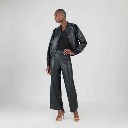 Clara Sunwoo Latest - Liquid Leather™ + Vinyl Panel Varsity Bomber Jacket - Black - Final Sale