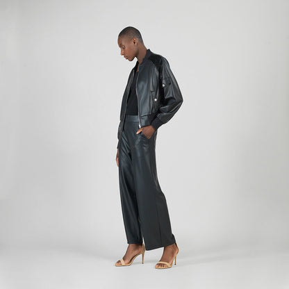 Clara Sunwoo Latest - Liquid Leather™ + Vinyl Panel Varsity Bomber Jacket - Black - Final Sale