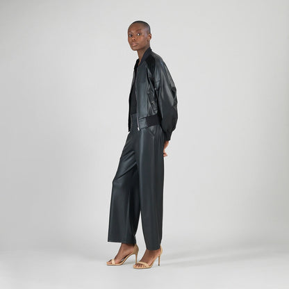 Clara Sunwoo Latest - Liquid Leather™ + Vinyl Panel Varsity Bomber Jacket - Black - Final Sale