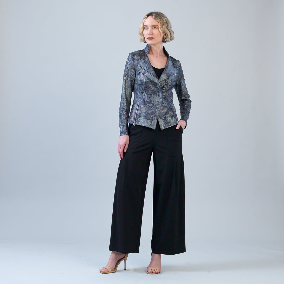 Clara Sunwoo Everyday - Metallic Liquid Leather™ Textured Signature Jacket - Gunmetal Silver